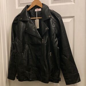 Kids Black faux Leather Moto Jacket Unisex NWT size 13-14 years (160)
